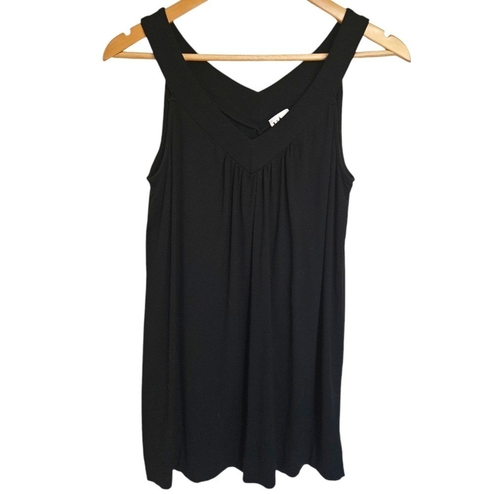 UAG‎ WHBM Black Flowy Gathered V-Neck Stretch Knit Tank Top Small
